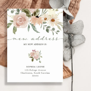 Simple Boho Neutral Floral   Moving Announcement Postcard