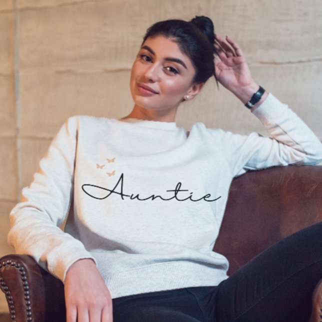 Simple Boho Orange Butterflies Auntie Calligraphy  Sweatshirt (Creator Uploaded)