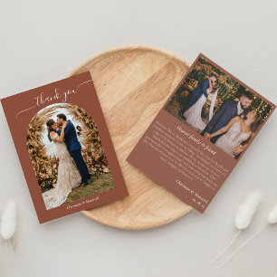 Simple Boho Pampas Grass Terracotta Photo Flat Thank You Card