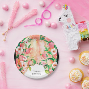 Simple Boho Peach Birthday Paper Plate