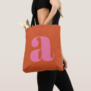 Simple Boho Pink Orange Bold Monogram Initial Tote Bag