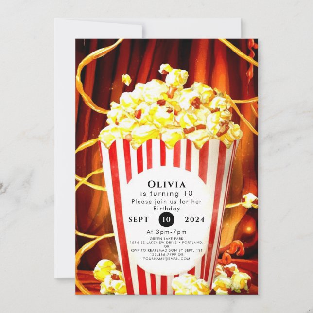 Simple Boho Popcorn Birthday Invitation (Front)
