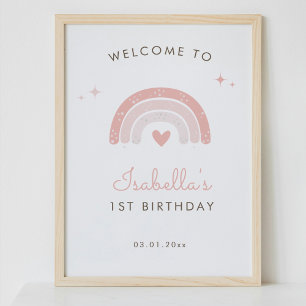 Simple Boho Rainbow 1st Birthday Welcome Sign