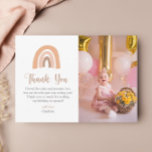 Simple Boho Rainbow Kids Birthday Thank You Card<br><div class="desc">Thank all your birthday guests with this adorable pink pastel boho rainbow photo thank you card.  Personalise with your own photo and text.</div>