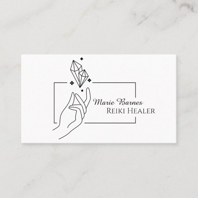 Simple Boho Reiki Healer Crystal Hand Modern Business Card (Front)