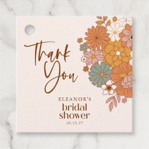 Simple Boho Retro Floral Bridal Shower Custom Name Favour Tags