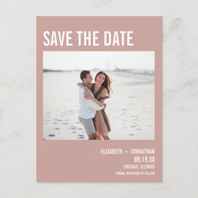 Simple Boho Rose Typography Photo Save The Date Announcement Postcard (Front)