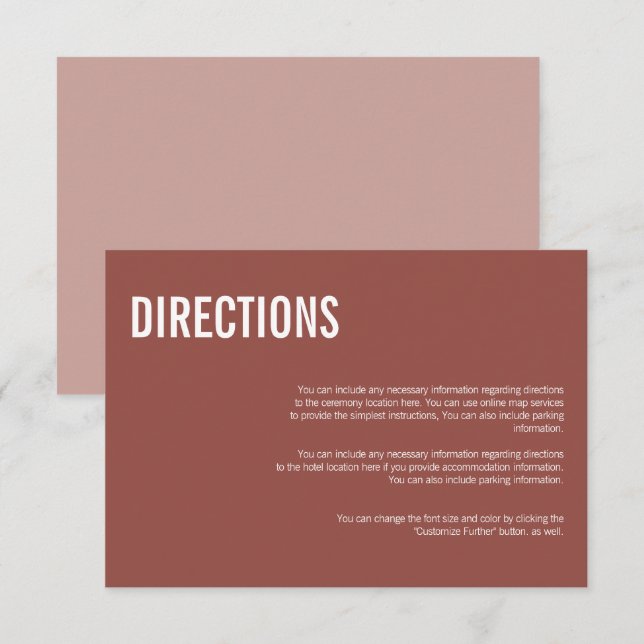 Simple Boho Rose Typography Wedding Directions Invitation (Front/Back)