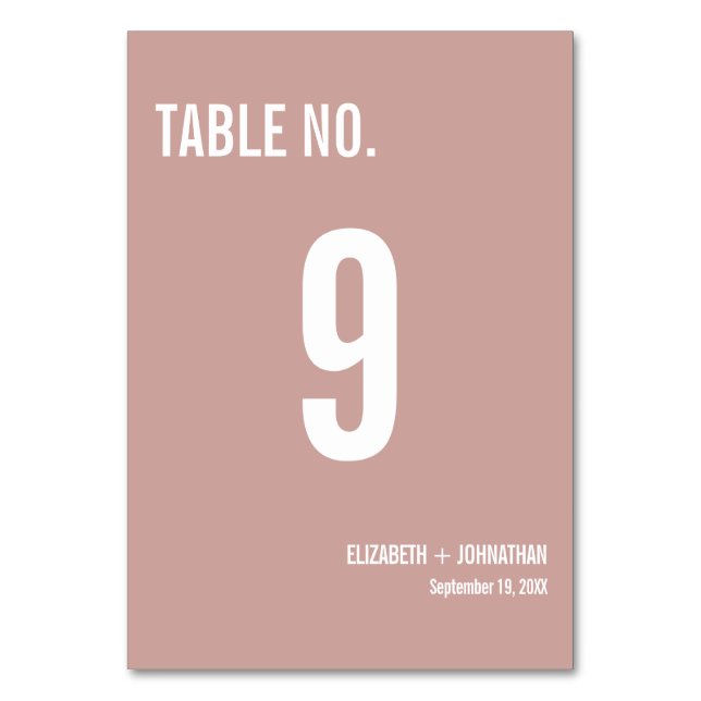 Simple Boho Rose Typography Wedding Table Number (Front)