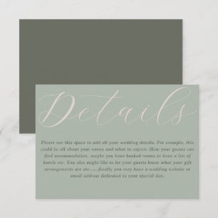 Simple Boho Sage Green Wedding Details  Enclosure Card