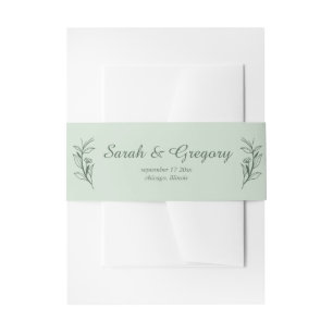 Simple Boho Sage Green Wedding  Invitation Belly Band