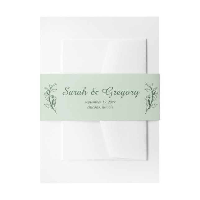 Simple Boho Sage Green Wedding  Invitation Belly Band (Front Example)