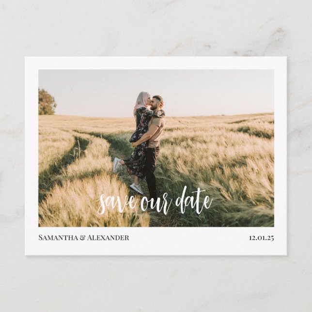 Simple Boho Save Our Date Photo Postcard  (Front)