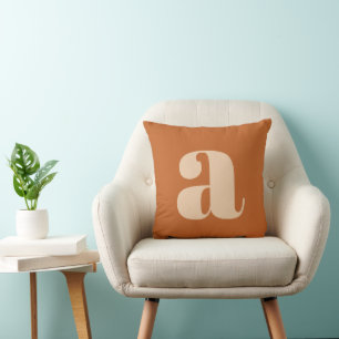 Simple Boho Terracotta Bold Retro Monogram Initial Cushion
