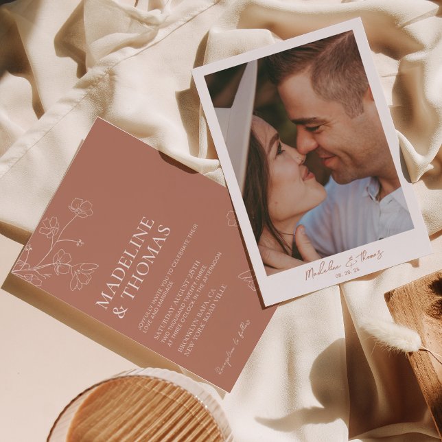 Simple Boho Terracotta Photo Wedding Invitation (Creator Uploaded)