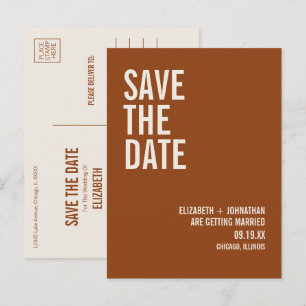 Simple Boho Terracotta Typography Save The Date Announcement Postcard