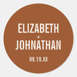 Simple Boho Terracotta Typography Wedding Classic Round Sticker