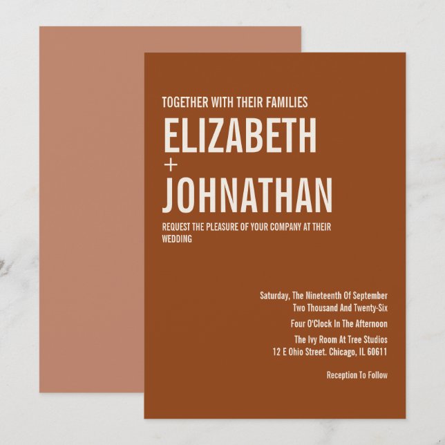 Simple Boho Terracotta Typography Wedding Invitation (Front/Back)