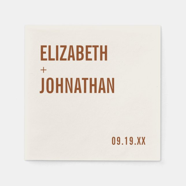 Simple Boho Terracotta Typography Wedding Napkin (Front)