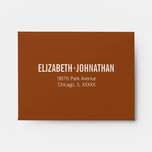 Simple Boho Terracotta Typography Wedding RSVP Envelope (Front)