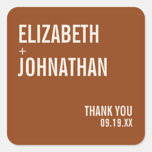Simple Boho Terracotta Typography Wedding Square Sticker