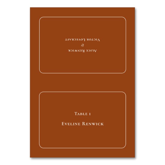 Simple Boho Terracotta Wedding Foldable Place Card (Front)