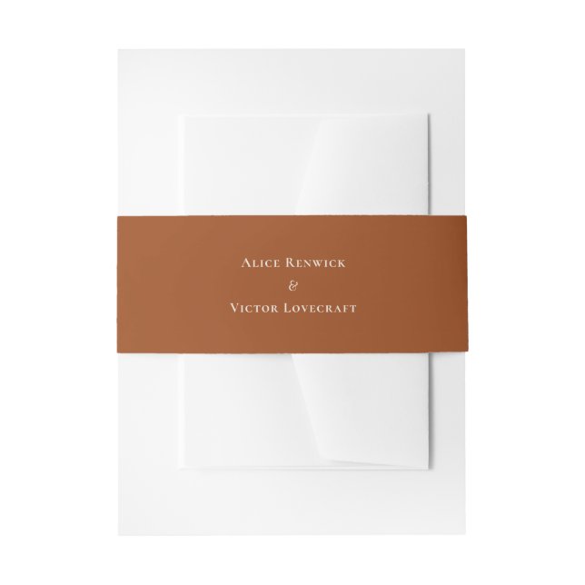 Simple Boho Terracotta Wedding Invitation Belly Band (Front Example)
