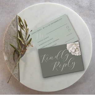 Simple Boho Tropical Sage Green Floral RSVP Card