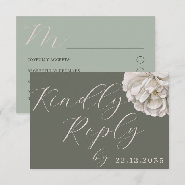 Simple Boho Tropical Sage Green Floral RSVP Card (Front/Back)