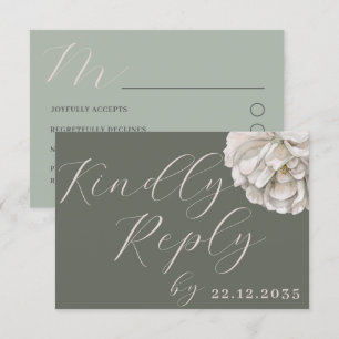 Simple Boho Tropical Sage Green Floral RSVP Card