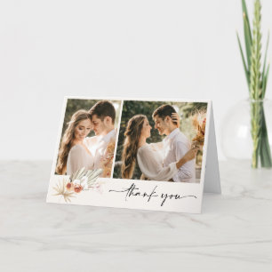 Simple Boho Two Photo Wedding Thank You  Card