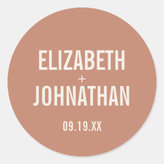 Simple Boho Typography Clay Wedding Classic Round Sticker
