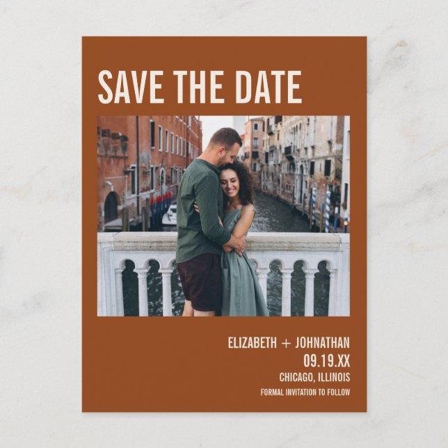 Simple Boho Typography Photo Save The Date Announcement Postcard (Front)