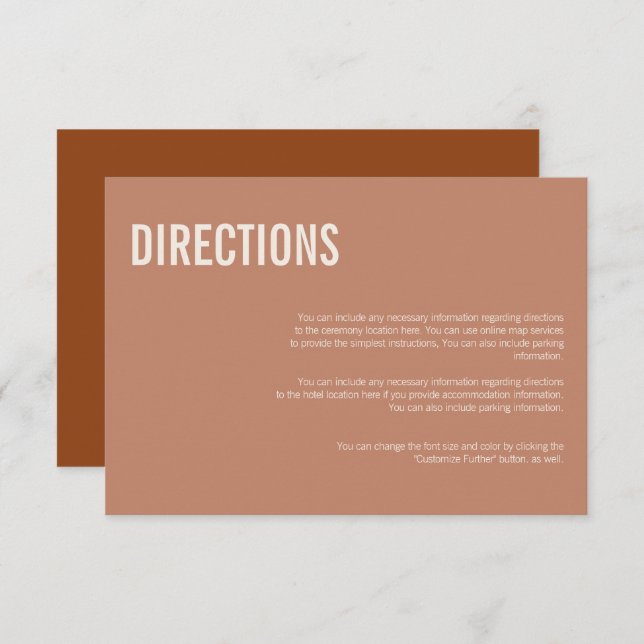 Simple Boho Typography Wedding Directions Card (Front/Back)