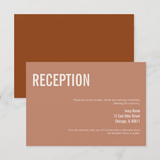 Simple Boho Typography Wedding Reception Card (Front/Back)