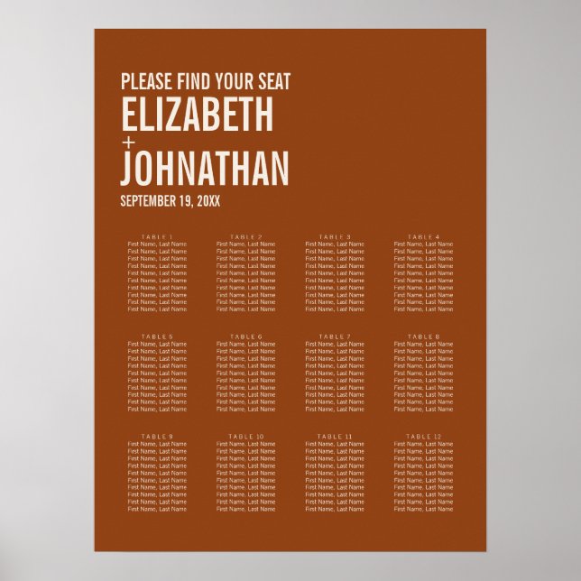 Simple Boho Typography Wedding Seating Chart (Front)