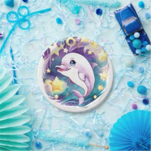 Simple Boho Underwater Dolphin Birthday Paper Plate