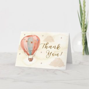 Simple Boho Vintage Hot Air Balloon Baby Shower Thank You Card
