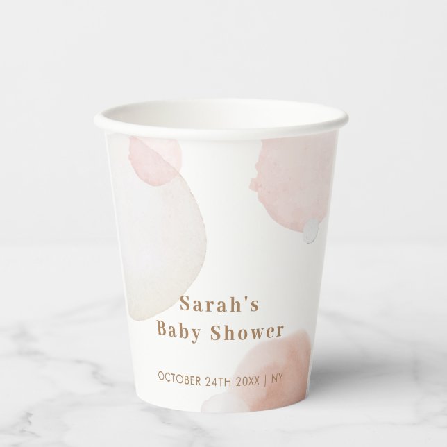 Simple Boho Watercolor Abstract Baby Shower Paper Cups (Front)