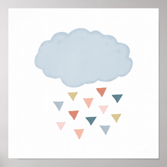 Simple Boho Watercolor Rain Cloud with Triangles Poster (Front)