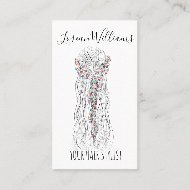 Simple Boho Wedding Hair Stylist Romantic Flower  Business Card (Front)