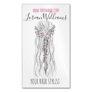 Simple Boho Wedding Hair Stylist Romantic Flower  Magnetic Business Card