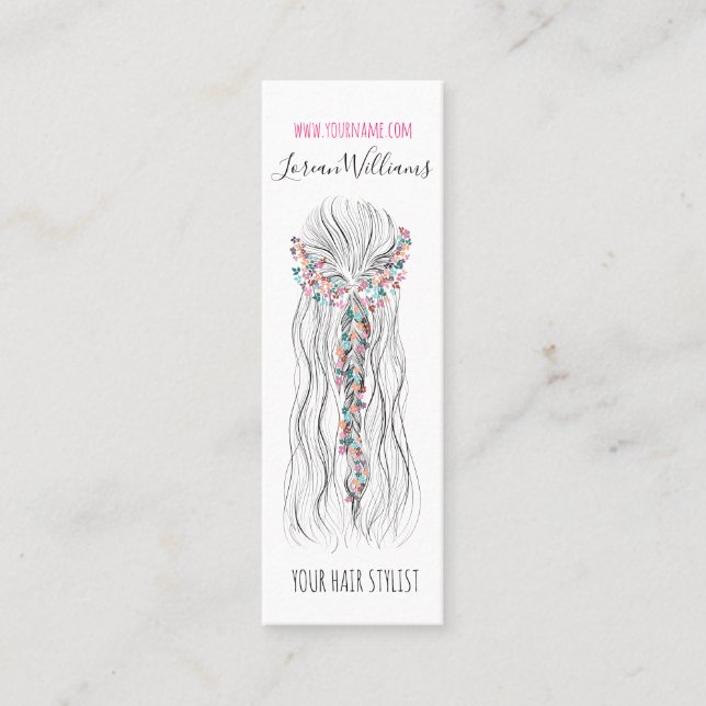 Simple Boho Wedding Hair Stylist Romantic Flower  Mini Business Card (Front)