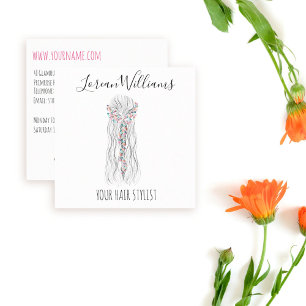 Simple Boho Wedding Hair Stylist Romantic Flower Square Business Card