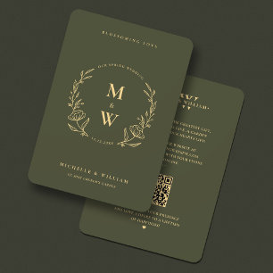 Simple Boho Wedding Monogram Elegant Green Gold Invitation