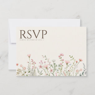 Simple Boho Wildflower Beige RSVP Wedding Card