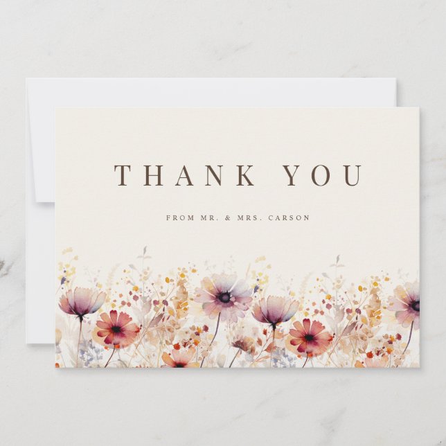 Simple Boho Wildflower Beige Thank you Card (Front)