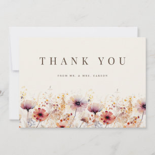 Simple Boho Wildflower Beige Thank you Card