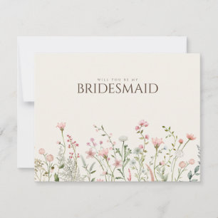 Simple Boho Wildflower Bridesmaid Proposal Card