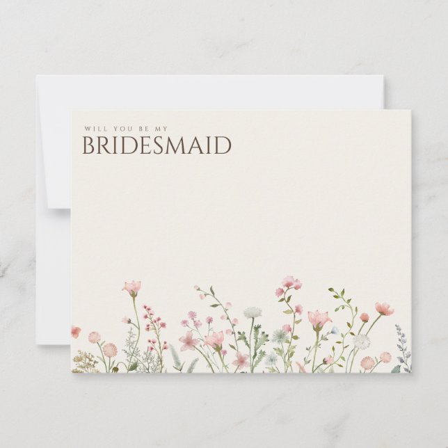 Simple Boho Wildflower Bridesmaid Proposal Card (Front)